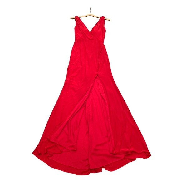 Ieena For Mac Duggal Women's V-Neck Sleeveless Jersey Gown Draped Back Red SZ 4 - Picture 6 of 12